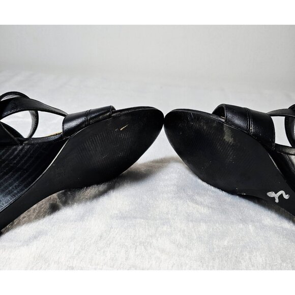 Nine West Black Leather Strappy Wedge Sandals Ankle Strap Open Toe-SZ 8M - Picture 7 of 7